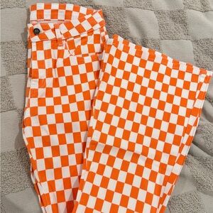 Unk Orange and White Checkered Women's Straight Leg Jeans